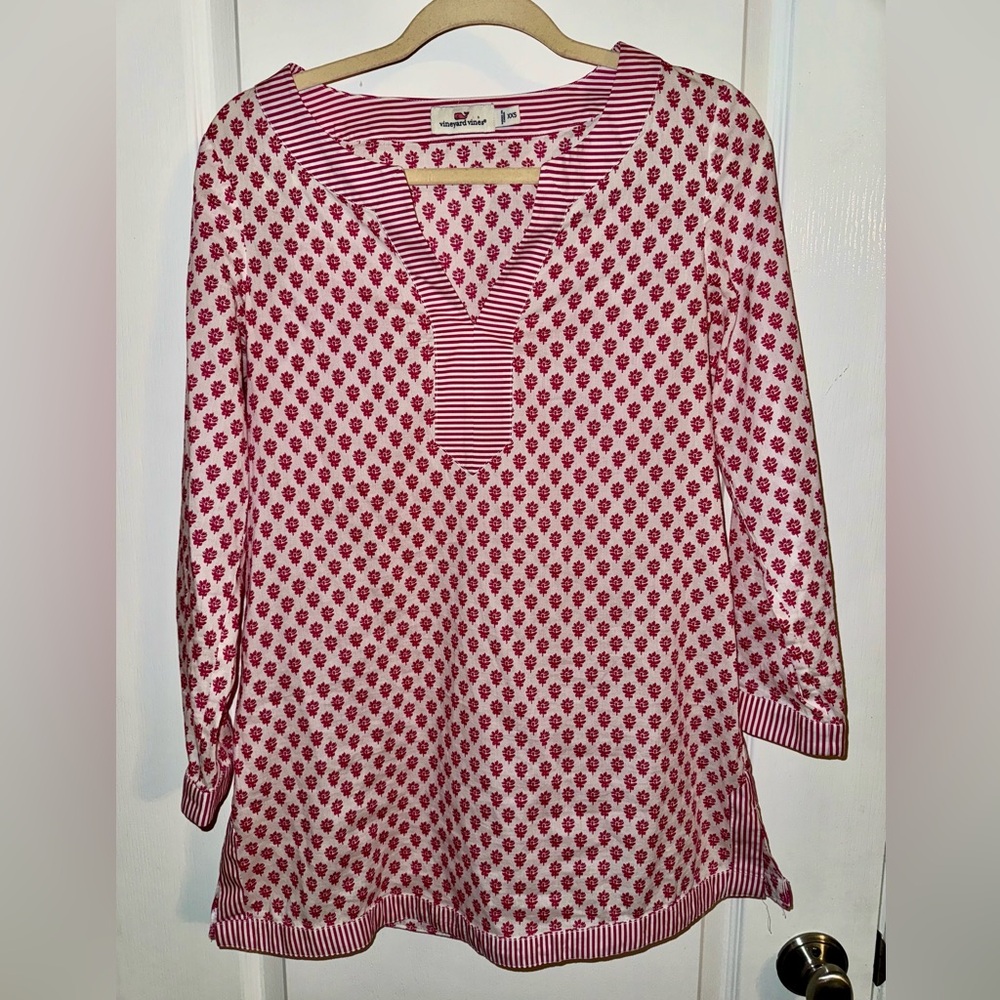 Vineyard Vines Pink and White Cotton Tunic Size XXS